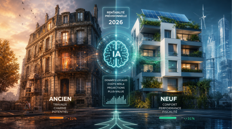 Rentabilité immobilier ancien : comparez ancien et neuf en 2026 avec l’IA, travaux et plus-value.