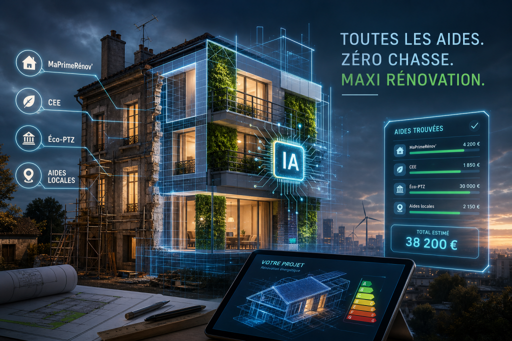 Aides rénovation énergétique 2026 : MaPrimeRénov', CEE, éco-PTZ, aides locales et IA pour tout trouver.