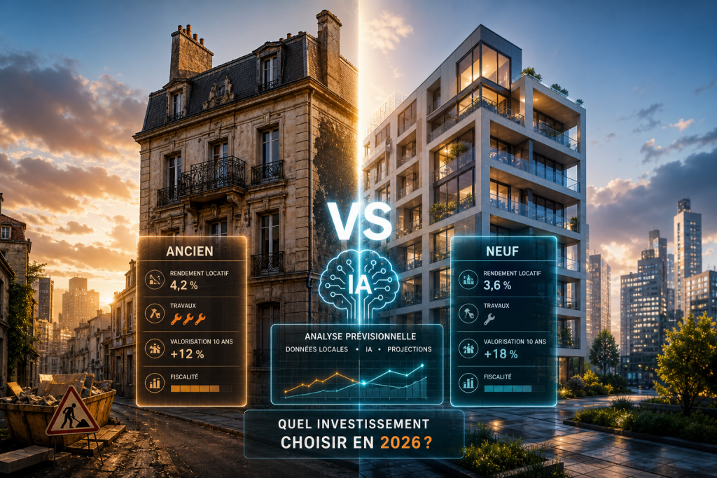 Investissement ancien ou neuf : comparez rendement, travaux et valeur future grâce à l’IA avant d’acheter.
